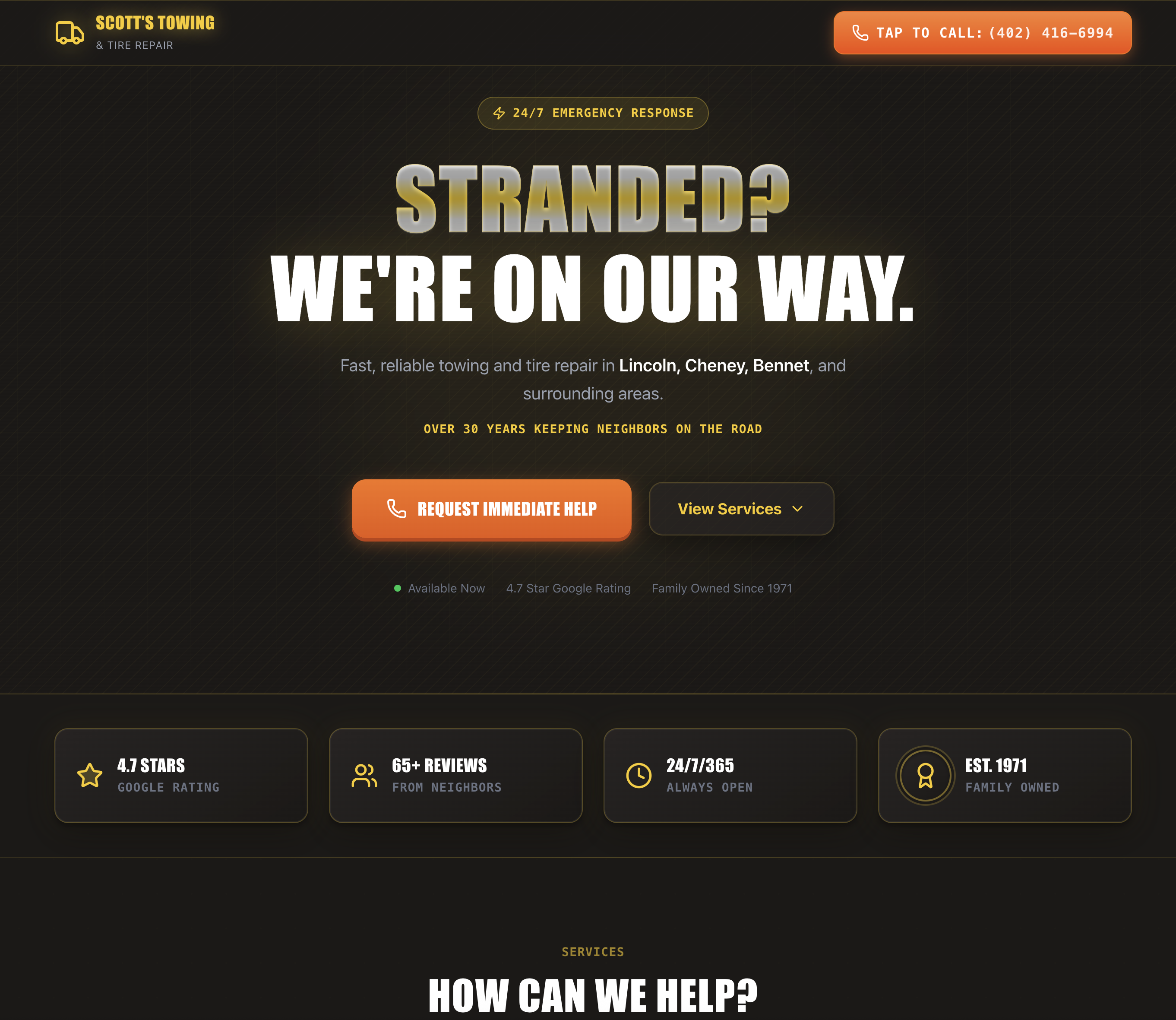 Scott's Towing and Tire Repair website